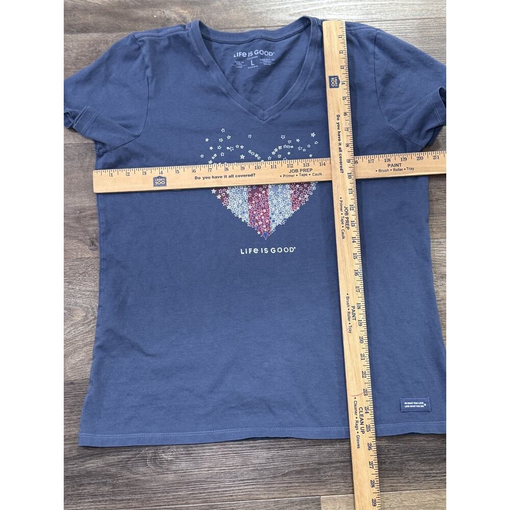 Life is Good T-Shirt Woman's Large Crusher Tee Patriotic Flag Heart Theme - Picture 4 of 5